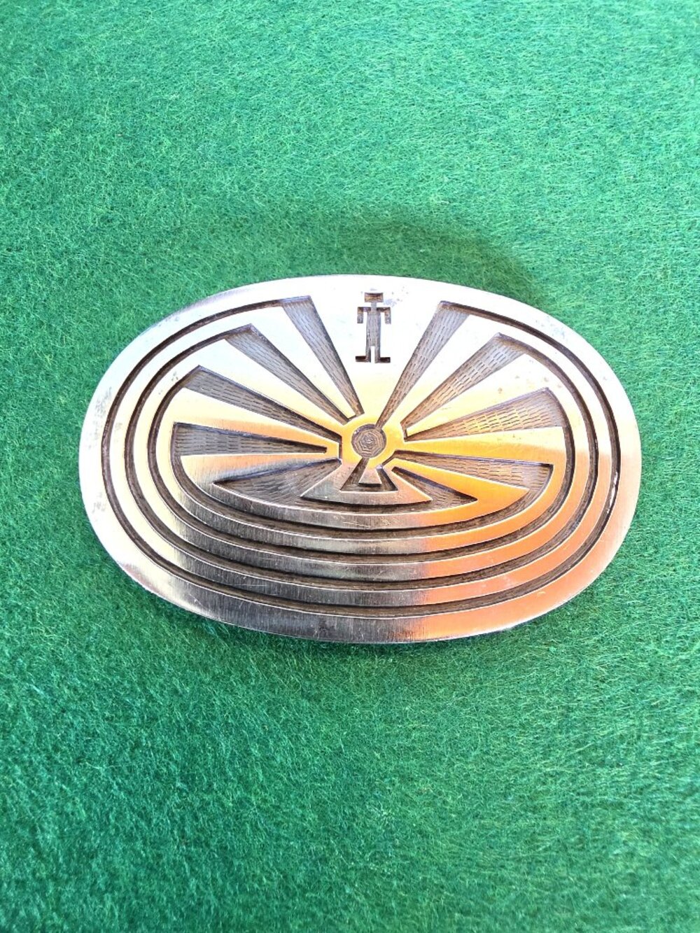 Vintage 1970s Hopi “Man in the Maze” Sterling Silver Belt Buckle — Signed NF